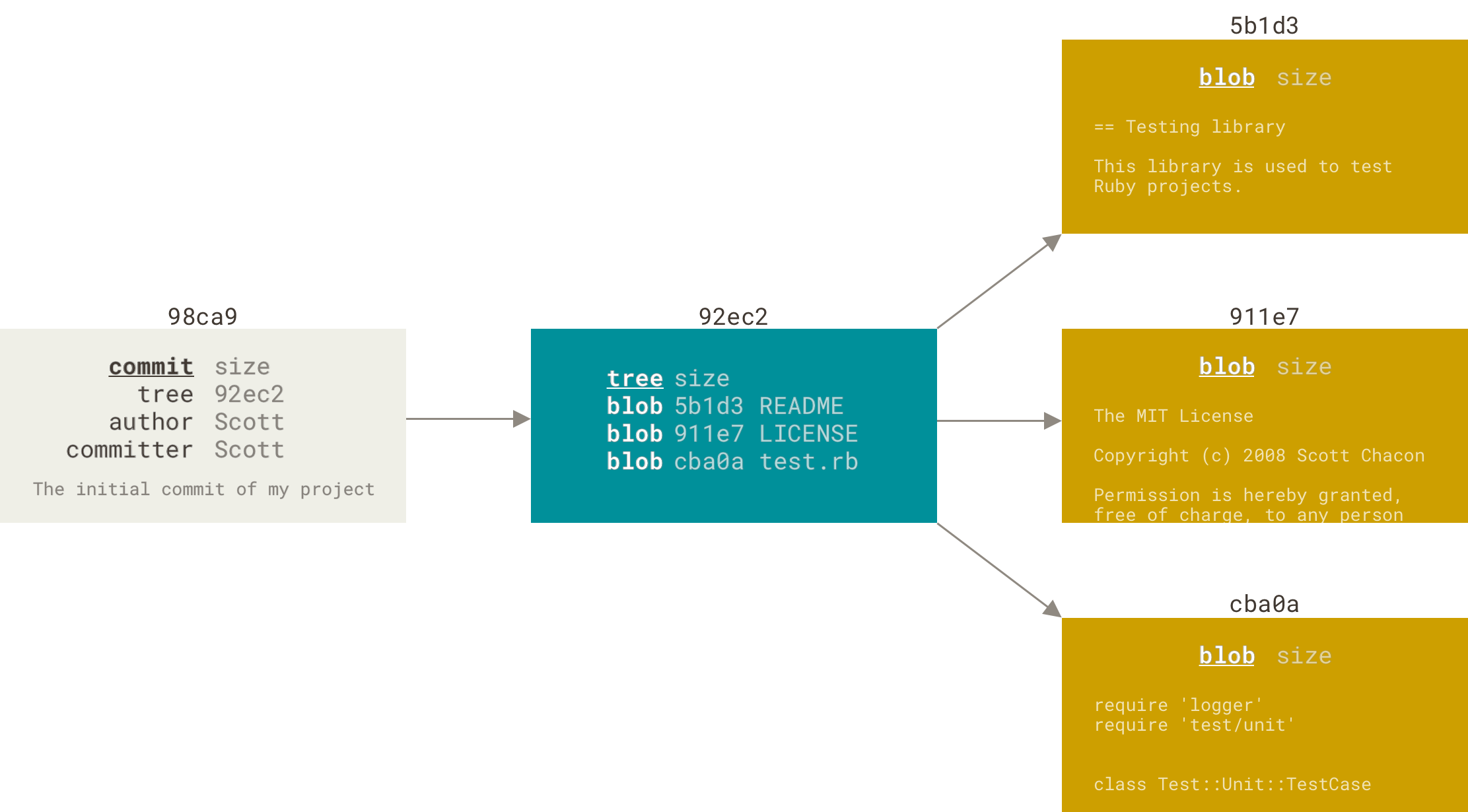 La struttura di un commit: tree, blob e genitori