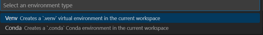 Creazione ambiente virtuale in VS Code